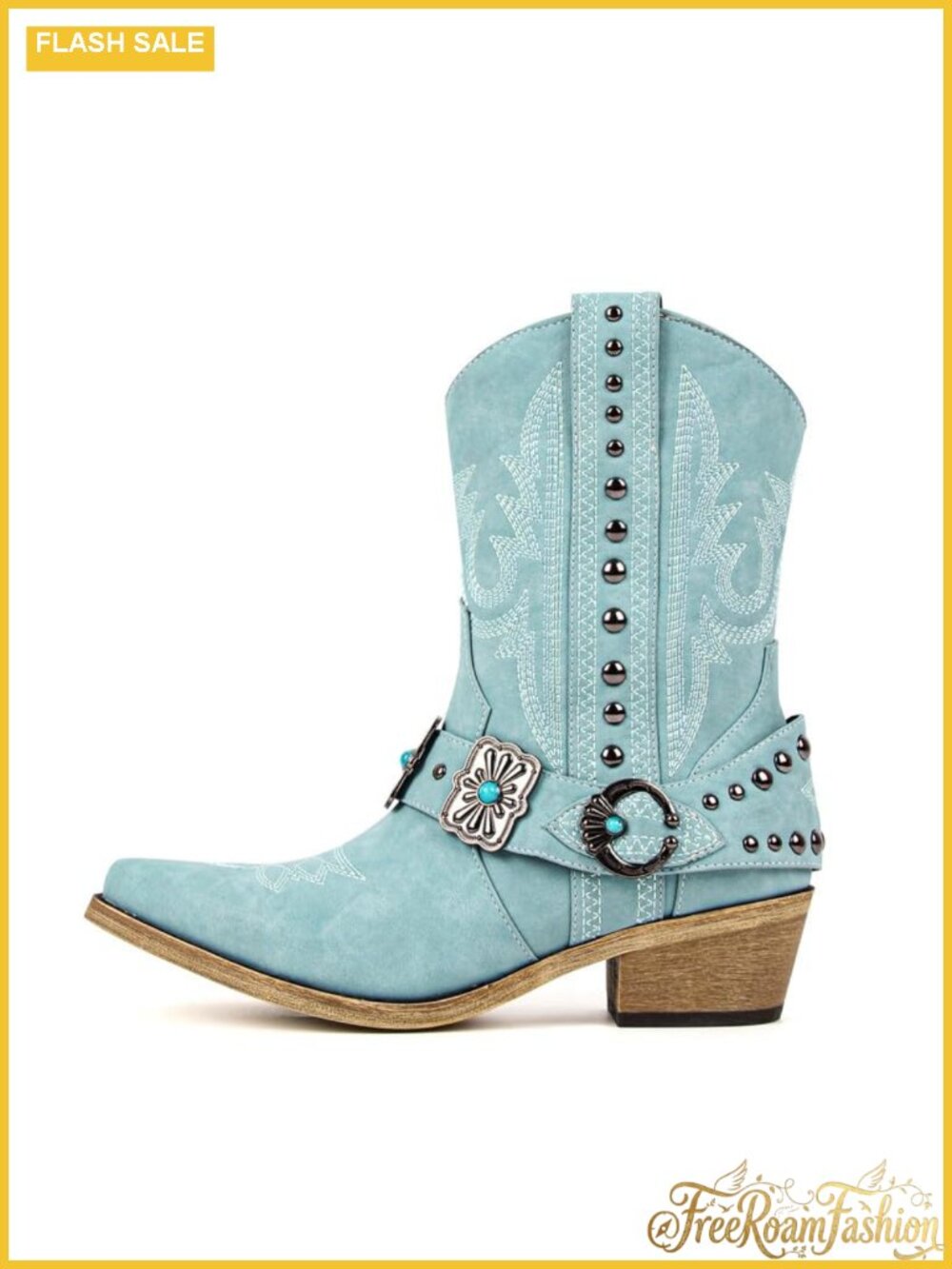 Western Cowgirl Ankle Boots Faux Leather Block Heel Embroidered